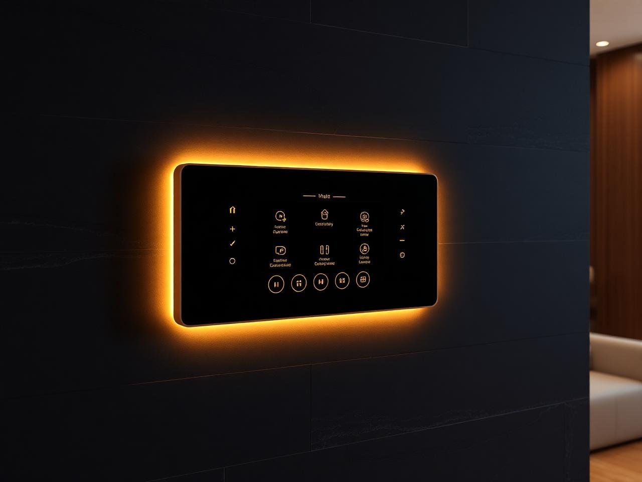 Smart home control panel with gold lighting in a Dubai villa