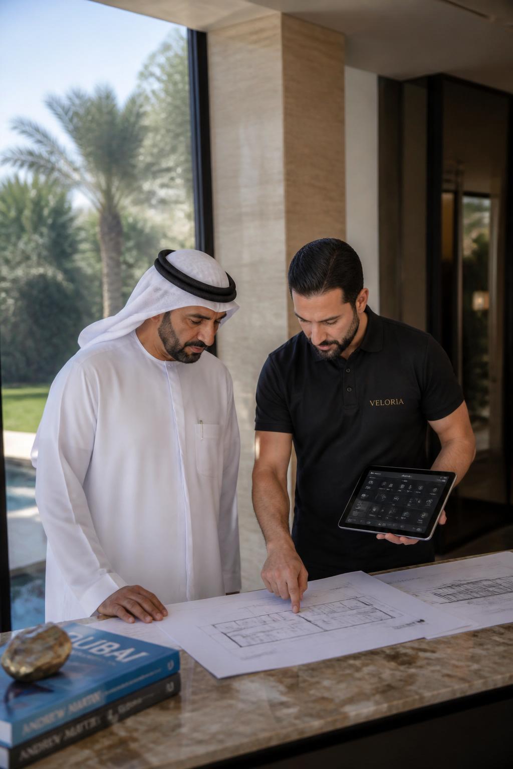 Consultant walkthrough with villa owner