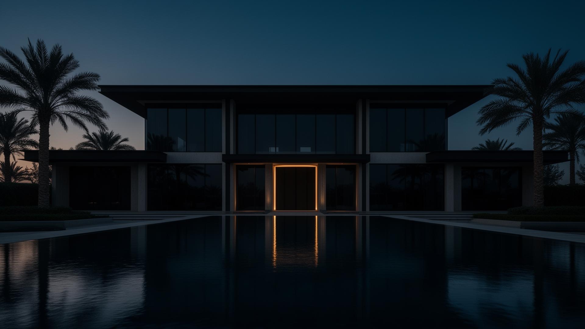 Luxury Dubai villa at twilight before lights turn on